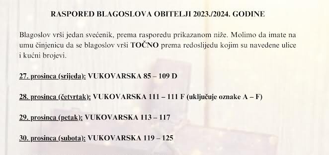 Raspored blagoslova obitelji 2023./2024.